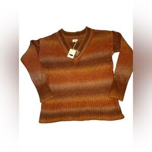 a.n.a. Sweater Womens Large Pullover Knit V-Neck Orange Long Sleeve, size L